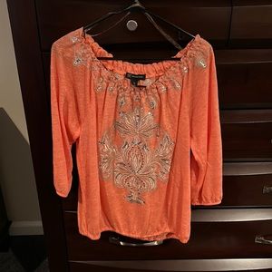 Coral colored blouse with embroidery